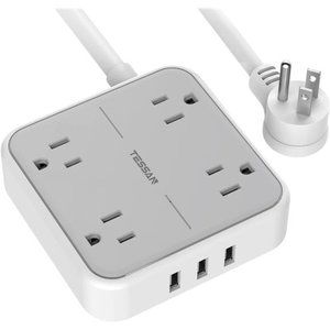 Power Strip with 3 USB Ports, 5 ft Extension Cord Flat Plug with 4 Outlets